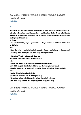 Cách dùng prefer, would prefer, would rather chuẩn xác nhất